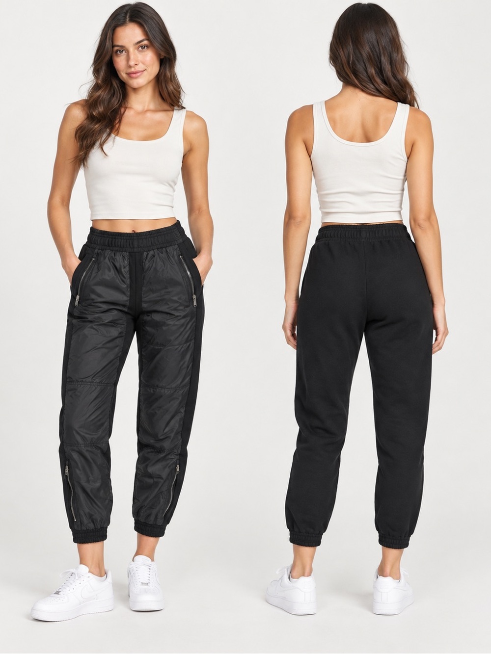 Fabletics Black Mixed-Media Jogger Pants Women’s Size M Cropped Zip Detail